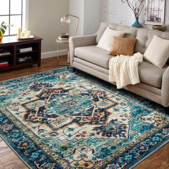 New 5x7 Vintage Area Rug Washable Low-Pile Non-Slip Carpet for Home & Office